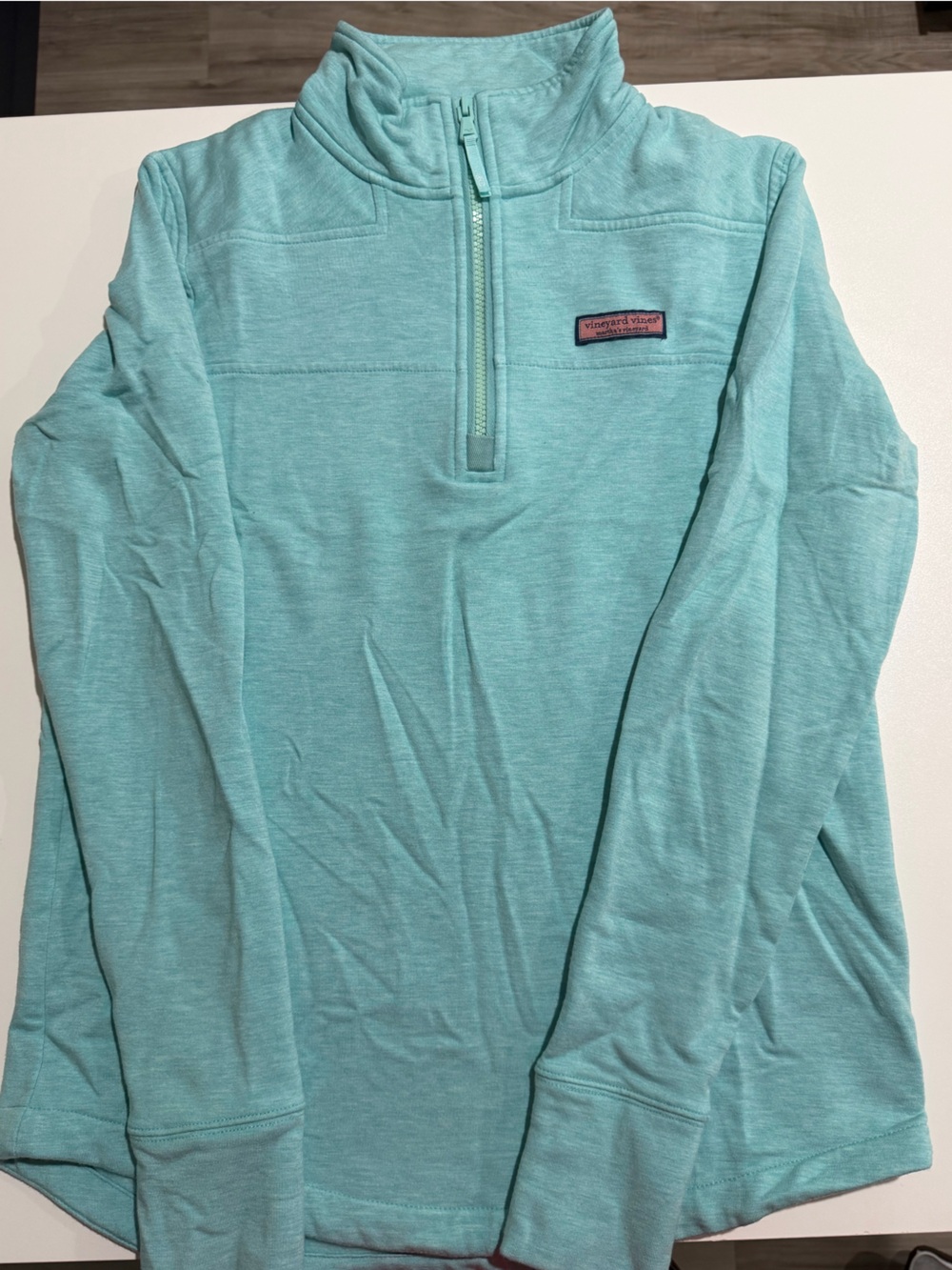 Vineyard Vines Seafoam Pullover with Pink Logo Patch